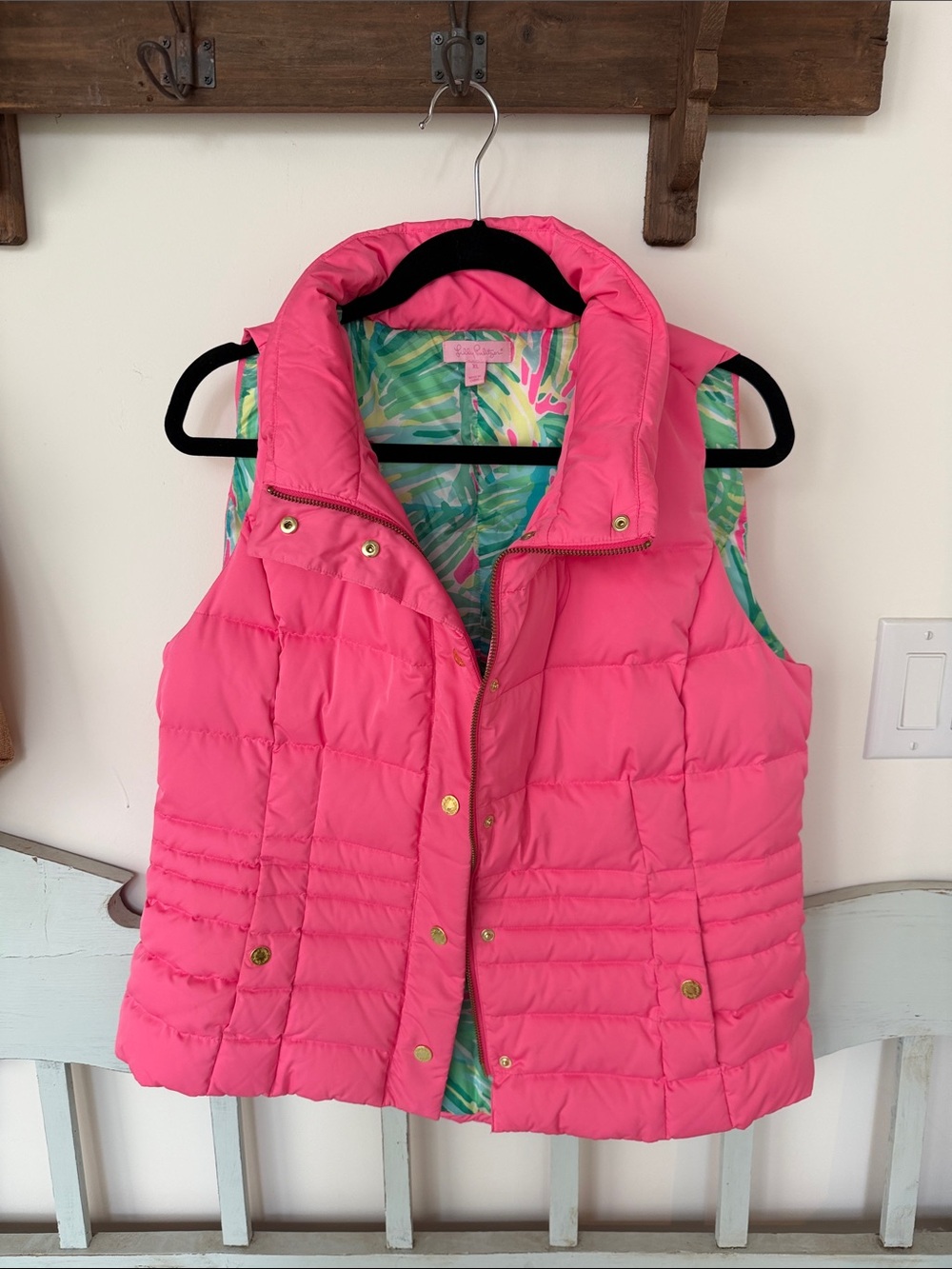 Lilly Pulitzer Hot Pink Quilted Puffer Vest with Tropical Lining